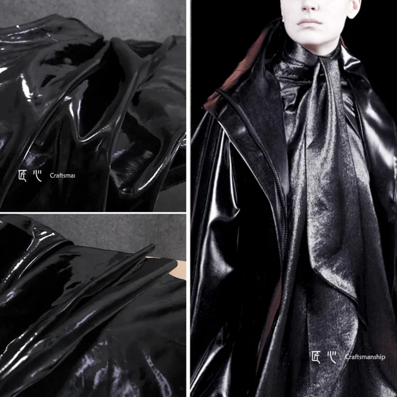

Black Leather Fabric Jacket Bag Clothing Designer Apparel Sewing Fabric Wholesale Cloth By Meter Diy PU Viscose Material