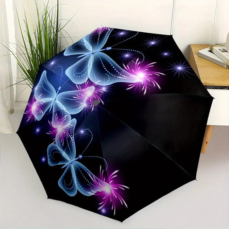 

Glowing Butterfly Umbrella - Magical Fairy Garden Theme, Portable 3-Fold Compact Design, Automatic Open, Durable Plastic & Iro