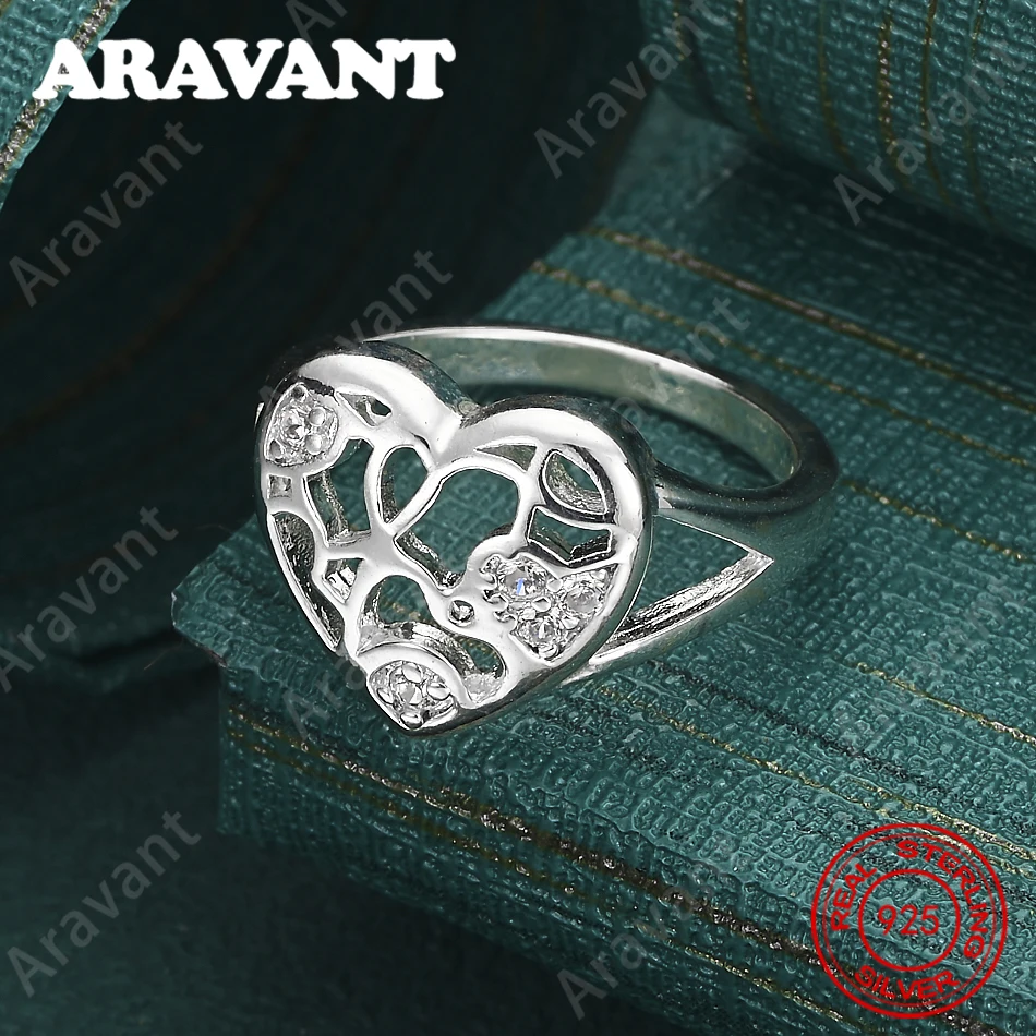 925 Sterling Silver Heart-Shaped Openwork Zirconia Ring For Women, Commuter Accessories, Christmas Gifts, Jewelry