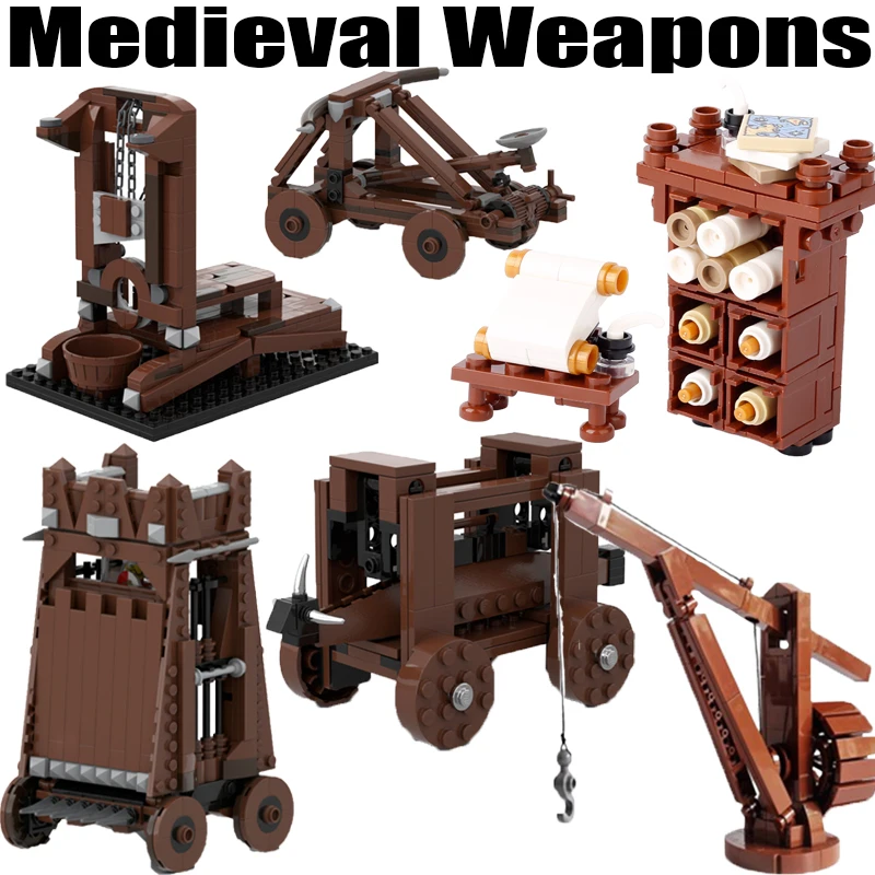 MOC Medieval Weapons Building Blocks Castle Knight Catapult Guillotine Siege Tower Crane Army Scene Accessories Bricks Toys Boys