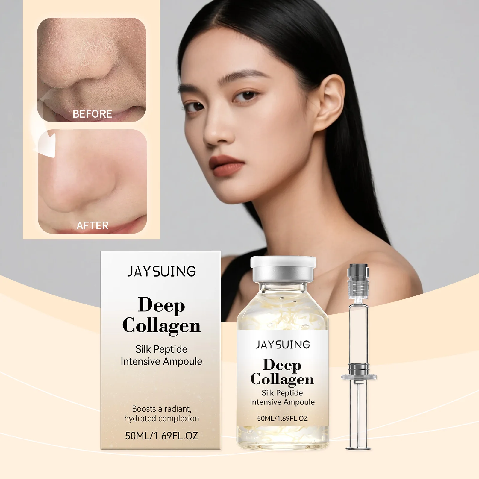 Silk Peptide Ampoule Serum, Concentrated Formula with Silk Peptide Convenient Facial Nourishing Serum