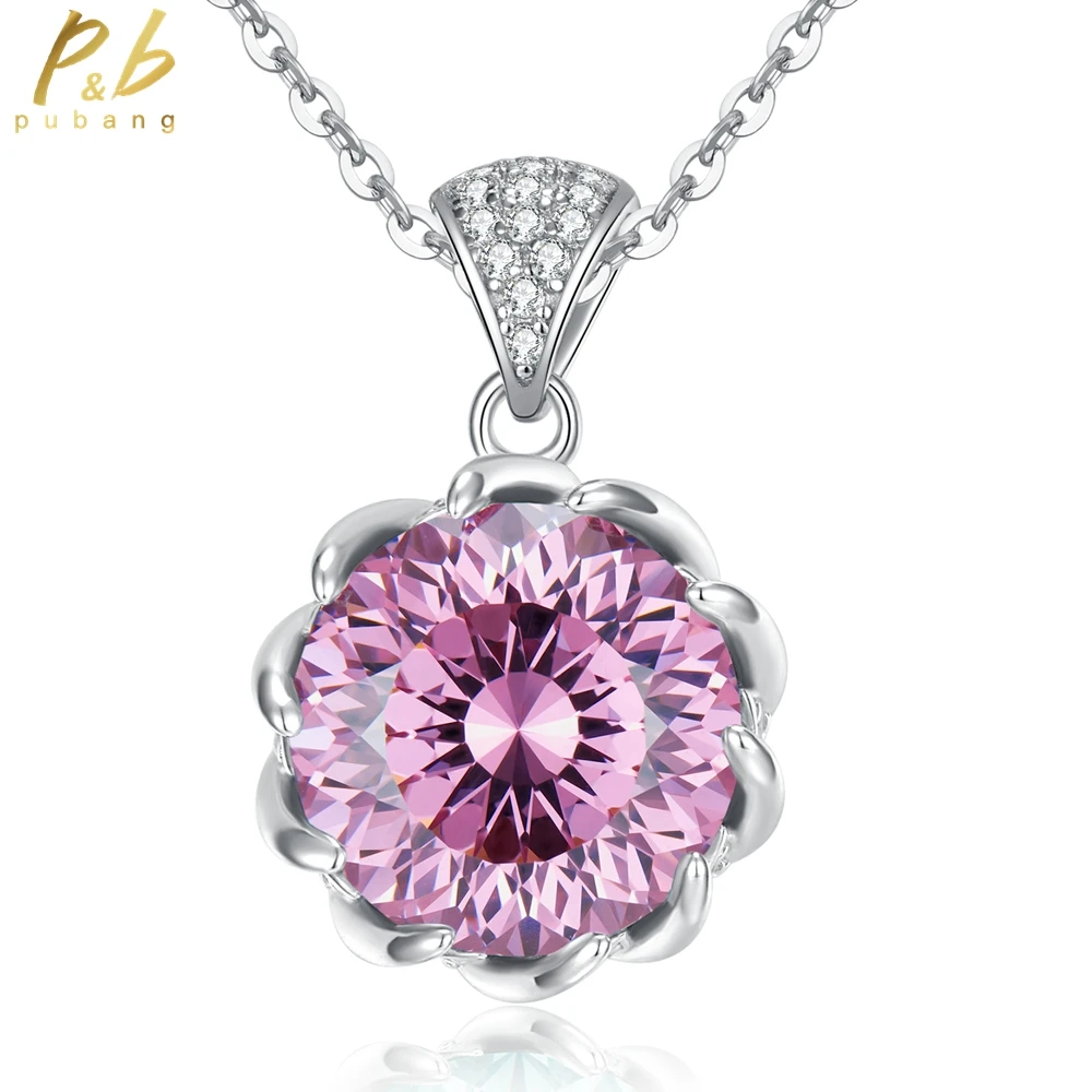 

PuBang Fine Jewelry 925 Sterling Silver Green/Pink Gem Created Moissanite Cocktail Pendant Necklace for Women Gift Drop Shipping