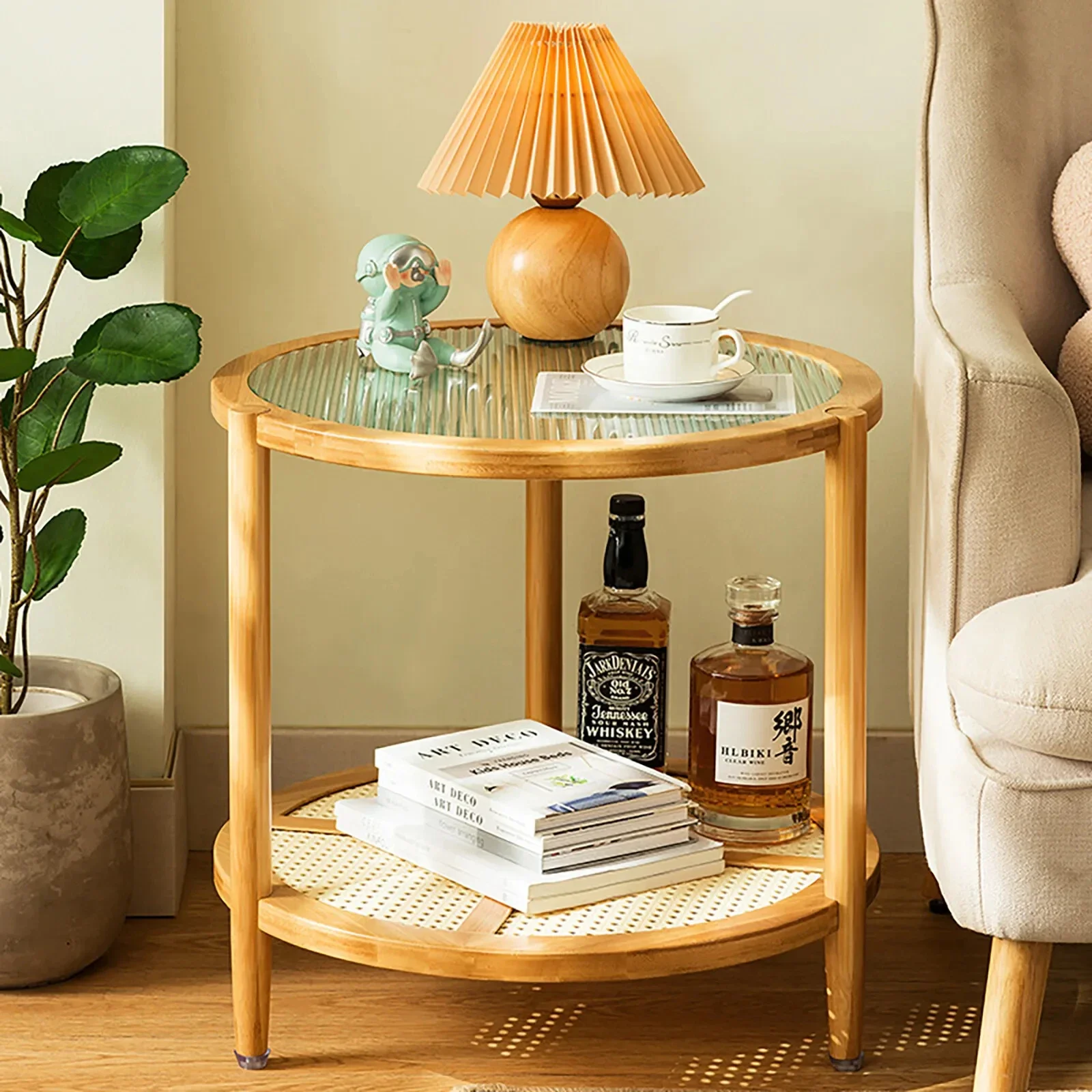 

Modern Wooden Round Coffee Table – 545450cm with Storage Cabinet for Living Room