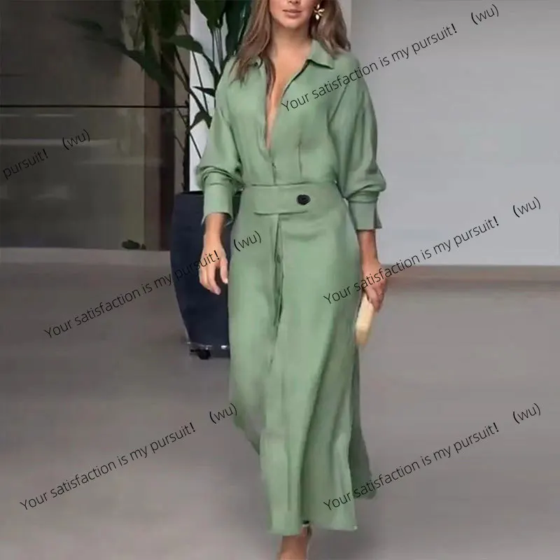 Kemeja wanita gaya Eropa dan Amerika, model baru, untuk kerja, berdetail tali, warna polos, potongan pinggang, lengan panjang, model tidak beraturan, gaya Eropa