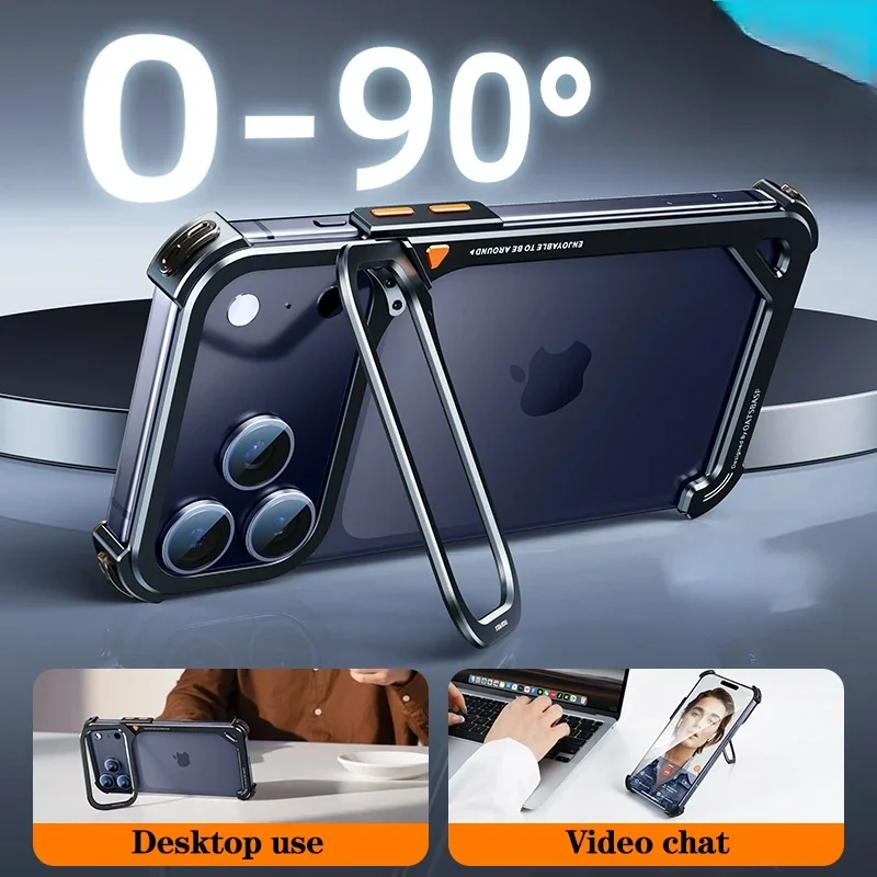 

Eary 9-Shaped Phone Case for iPhone 17 Pro Max 17 Pro for Magsafe With Lens Holder Stand Metal Frameless Bumper Anti-Drop Shells