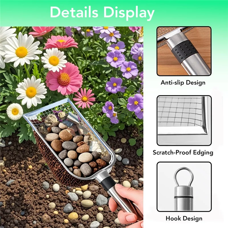 

A27F-4PCS Soil Sifter For Gardening Stainless Steel Cat Litter Shovel Portable Garden Sieve For Soil,Rocks,Dirt,