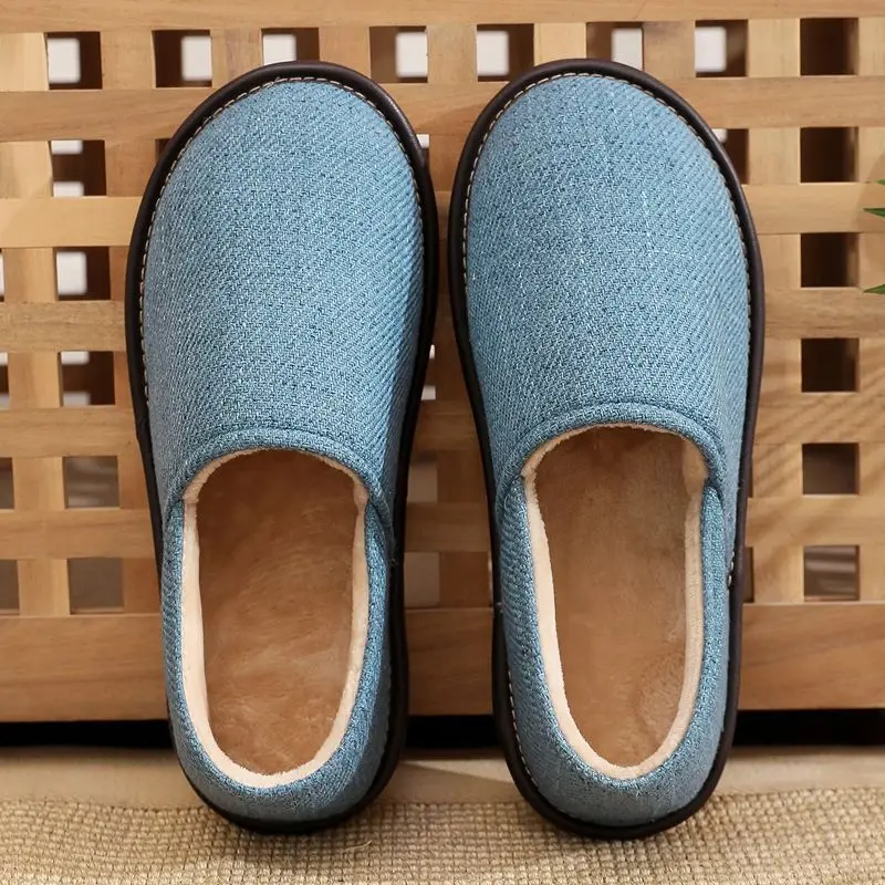 Mens Fall Winter Heel-Wrap Indoor Slippers Non-Slip Soft Sole Warm Wide Fit Thick Bottom Senior Shoes