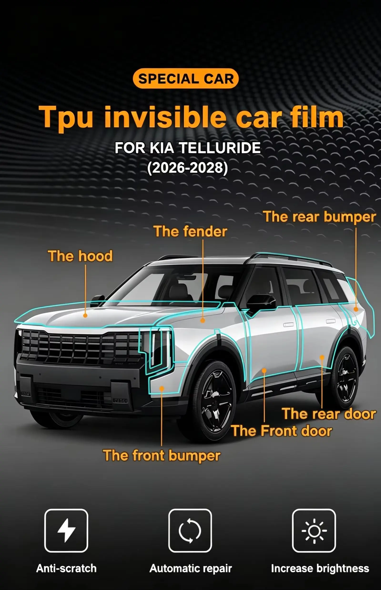 PPF Scratch Resistant Car Paint Protection Film for Kia TELLURIDE 2026 2027 2028 Clear Bra Body Sticker PPF Decal Accessories