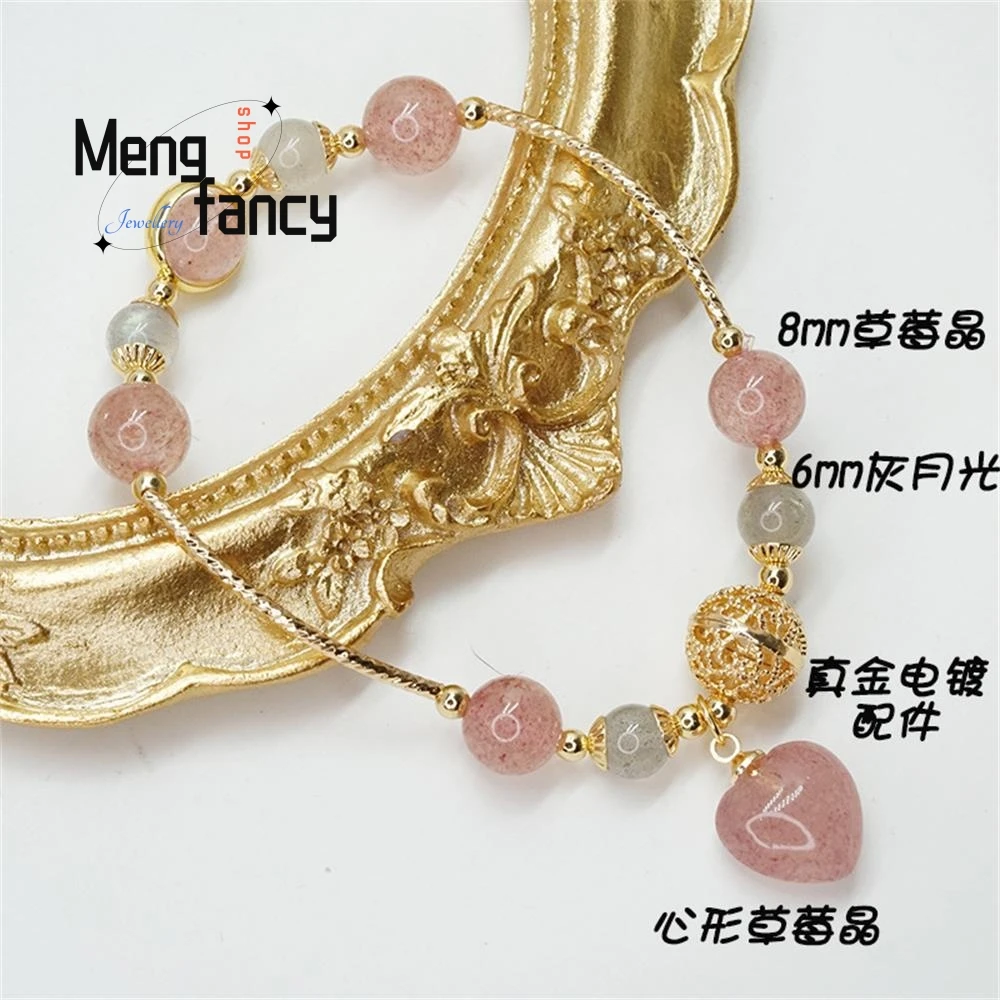 Natural New Strawberry Crystal Bracelet Female Ancient Style Gray Moonlight Peach Blossom Girlfriends Gift Hand Fashion Jewelry