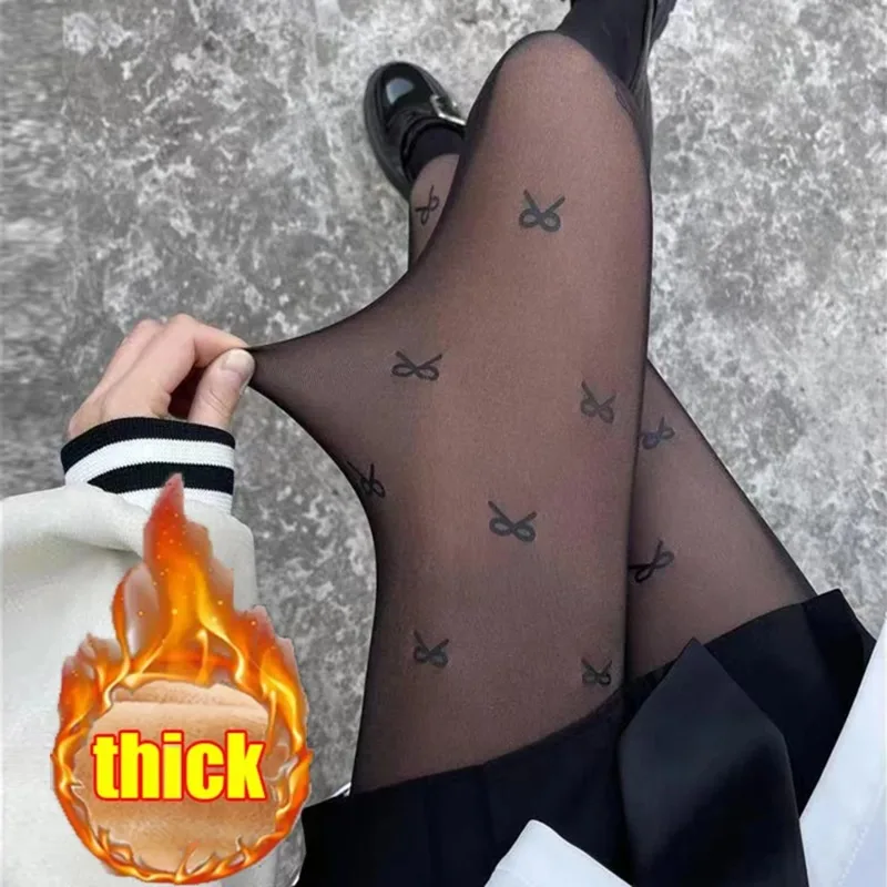 

Butterfly Print Fleece Tights Winter Warm Pantyhose Sexy Translucent Stockings Thermal Elasticity Panty New Fashion Leggings