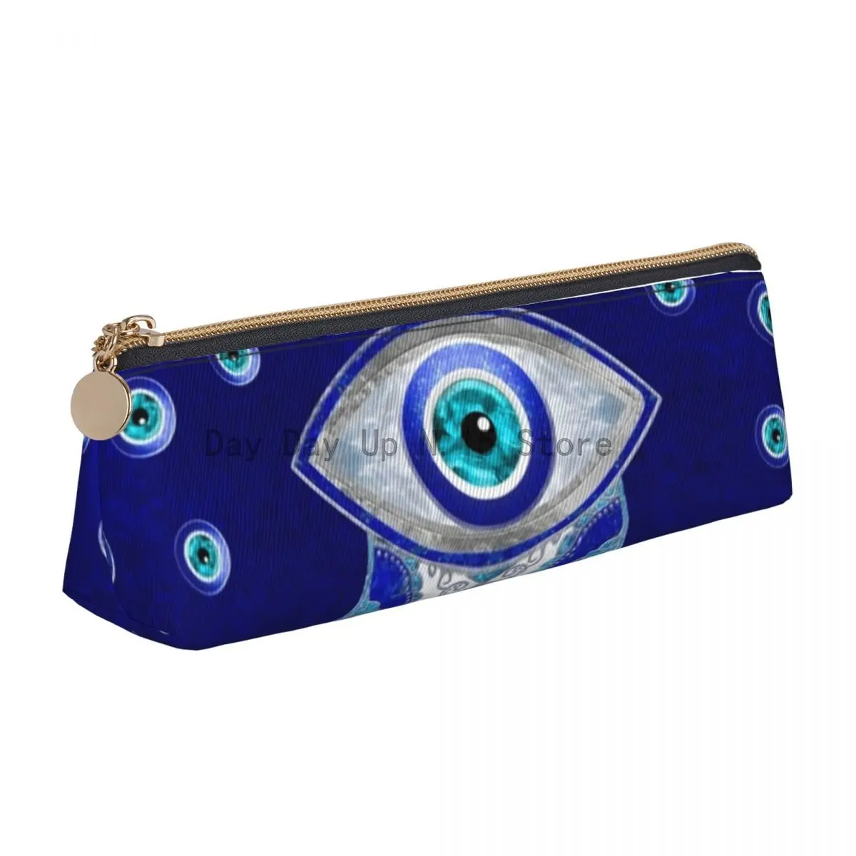 Hamsa Hand Leather Pencil Case Evil Eye Amulet Stationery Teens Zipper Pencil Box Kawaii Large Triangle Pen Pouch