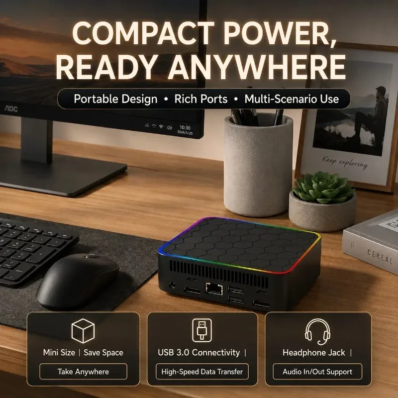 Portable Powerful Mini PC Core i9-8950HK, 16GB RAM, 2TB SSD, USB3.0, Lightweight Compact PC for Student Study, Office and Gaming