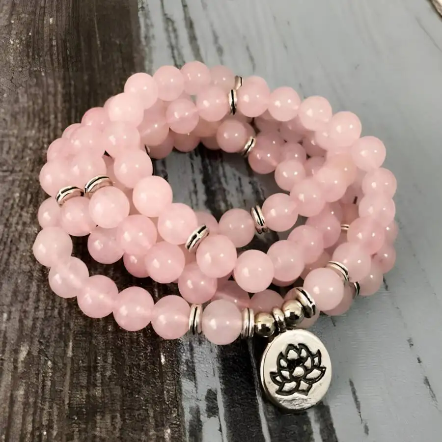 

Handmade natural rose quartz beads 108 bracelet,men's cuff button bracelet,Ramadan prayer bead,women's meditation,holiday gift