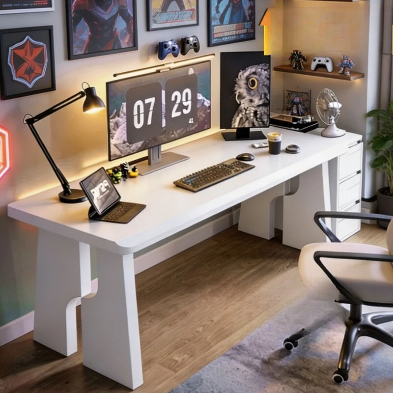 Solid wood white e-sports table desk workbench household bedroom e-sports room simple log large board computer desktop table