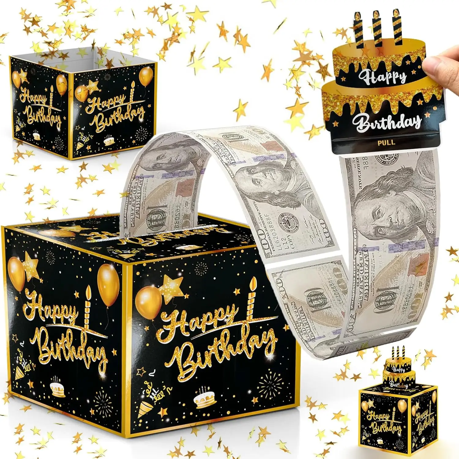 

Money Box Pull with Surprise Card & 30 Bags DIY Set - Funny Cash Gift for Parents, Lovers, Friends (Black)