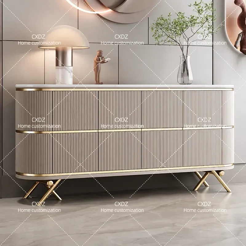 Luxury Villa Entrance Cabinet Solid Wood Dining Sideboard Partition Shoe Storage Decorative Console Table for Living Room