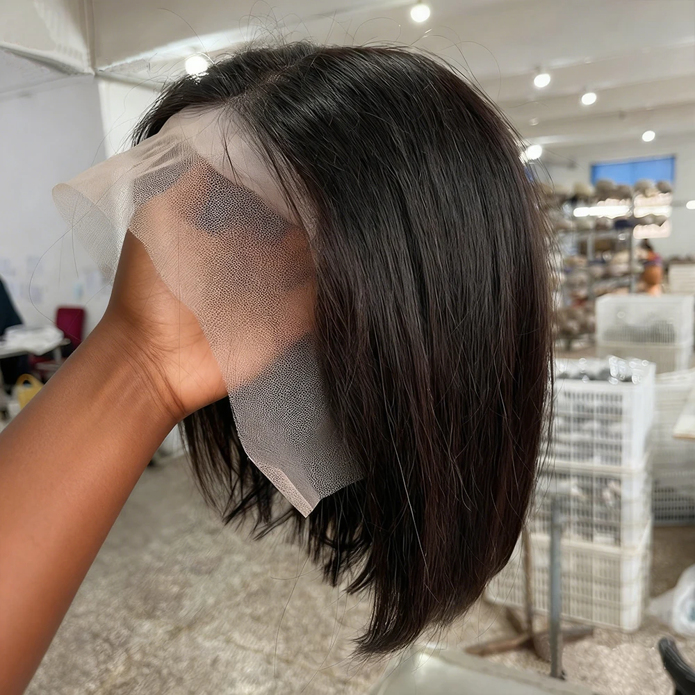 100% Echthaar 13x6 HD Lace Front Perücke, kleberlos, glatt, kurzer Bob, vorgezupft, vorgeschnitten, sofort tragbar, für schwarze Frauen