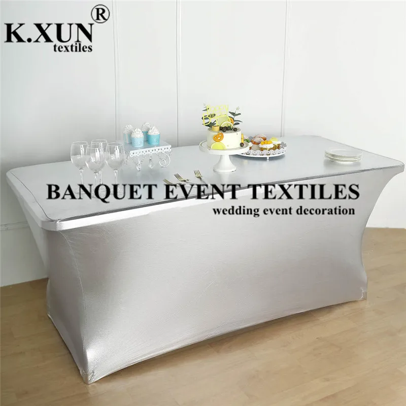 New Design Fitted Metalic Spandex Table Cover Cloth White Rectangle Tablecloth For Wedding Event Decoration