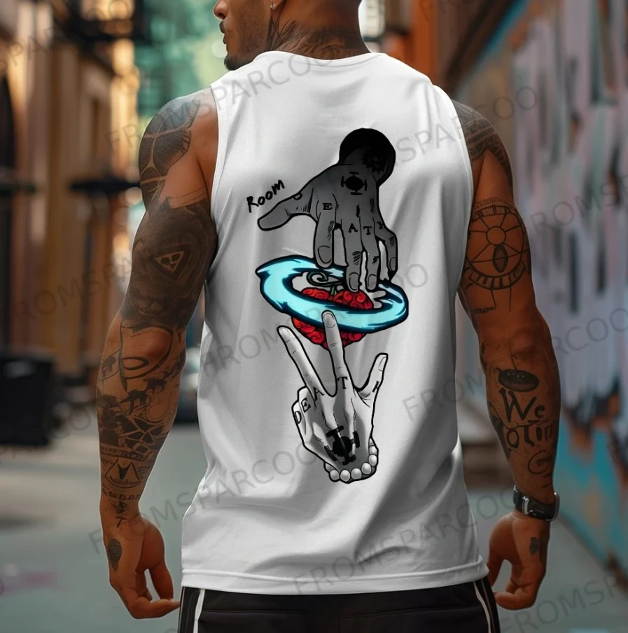 

Цельный мужской жилет без рукавов, уличная одежда в стиле ретро в стиле аниме, украшение для спортивного жилета, повседневная городская одежда