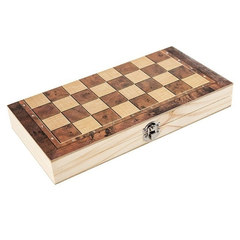 AU61-Wooden Foldable 3 In 1 Chess Backgammon Wooden Board Folding Board Game