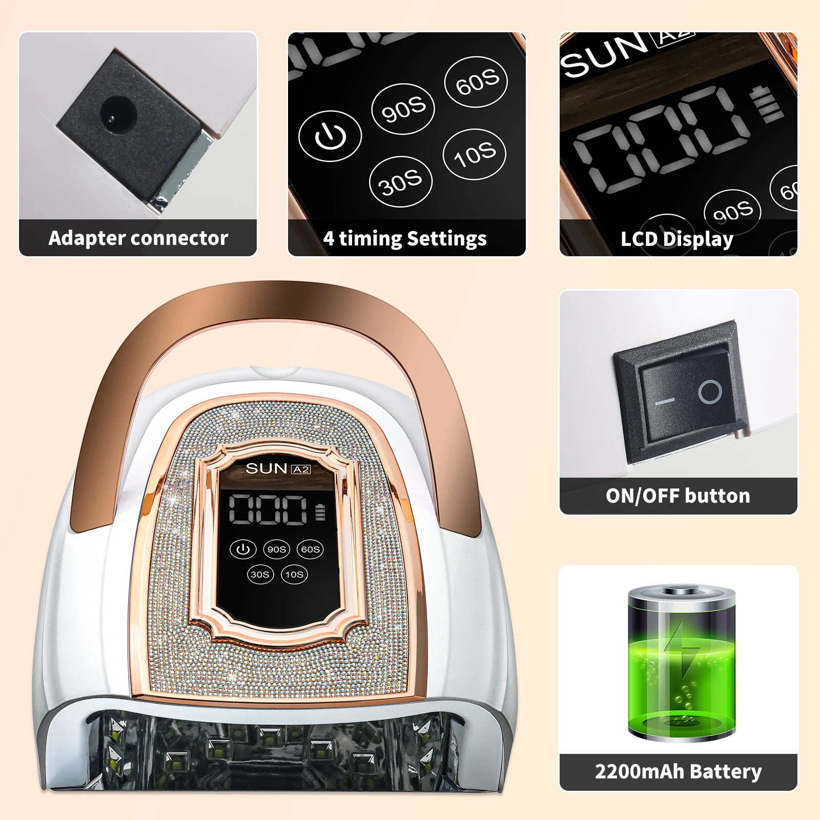 Lampe à ongles UV LED sans fil professionnelle pour ongles 42LEDS Rechargeable haute puissance vernis Gel durcissement lampe UV manucure équipement sec