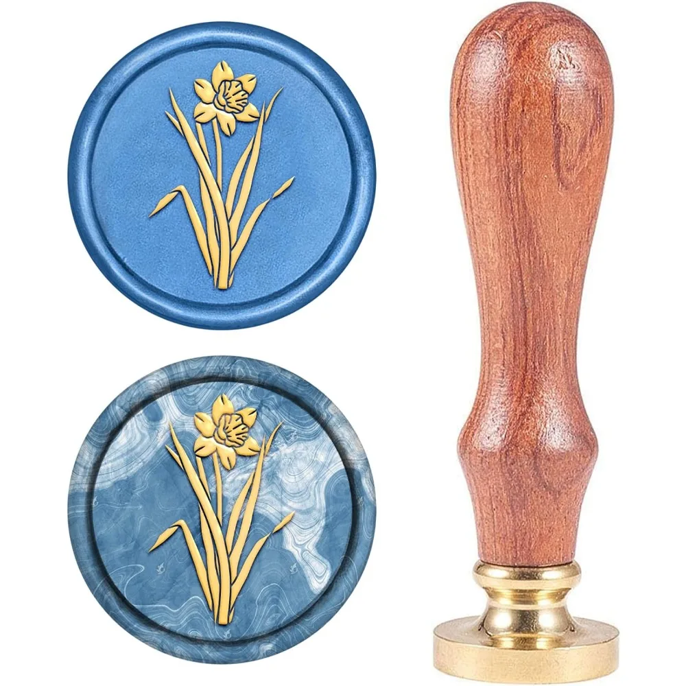 Wax Seal Stamp Daffodil Flower Sealing Wax Stamps Retro Wood Stamp Wax Seal 25mm Removable Brass Head Wood Handle