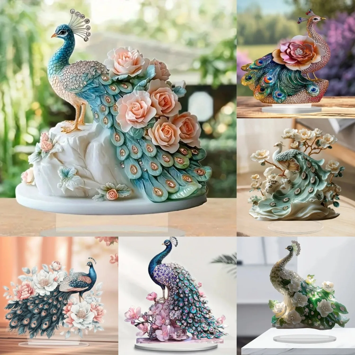 Hermosa estatua de pavo real, estatuilla acrílica plana 2D, hogar, oficina, cafetería, habitación, estudio, vitrina, adorno de mesa, kit de decoración de escritorio