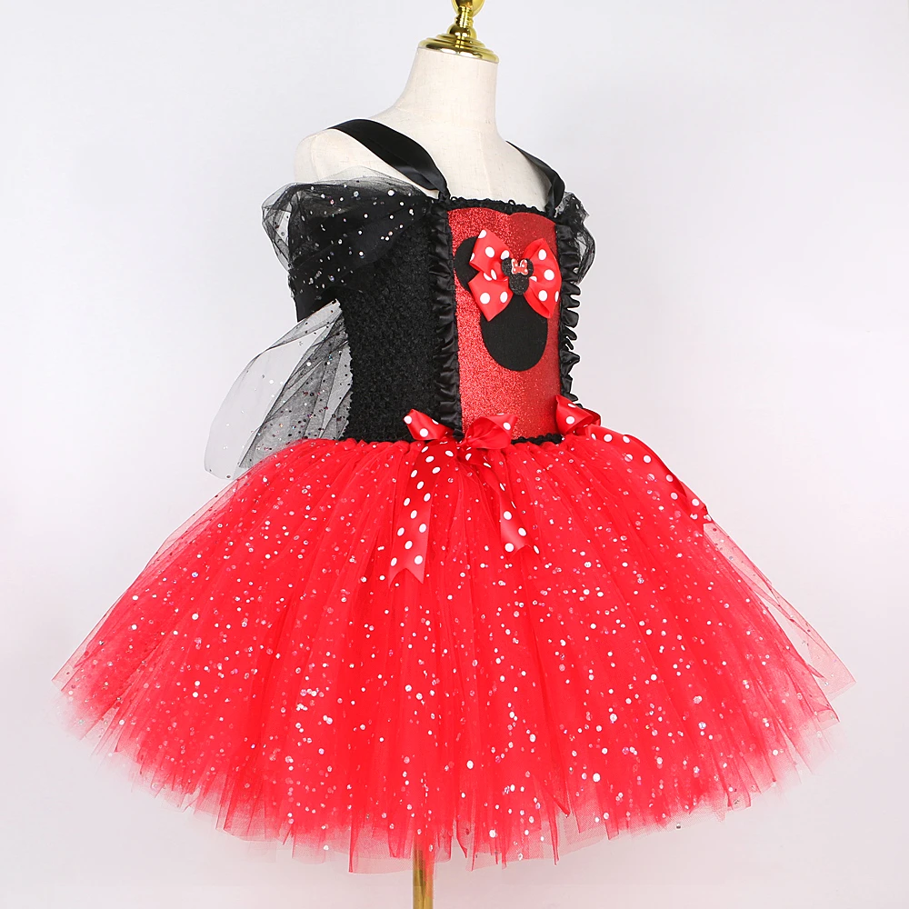 Disney Sparkly Red Minnie Mouse Dresses for Girls Christmas Halloween Costumes for Kids Baby Birthday Party Tutu Outfits Clothes