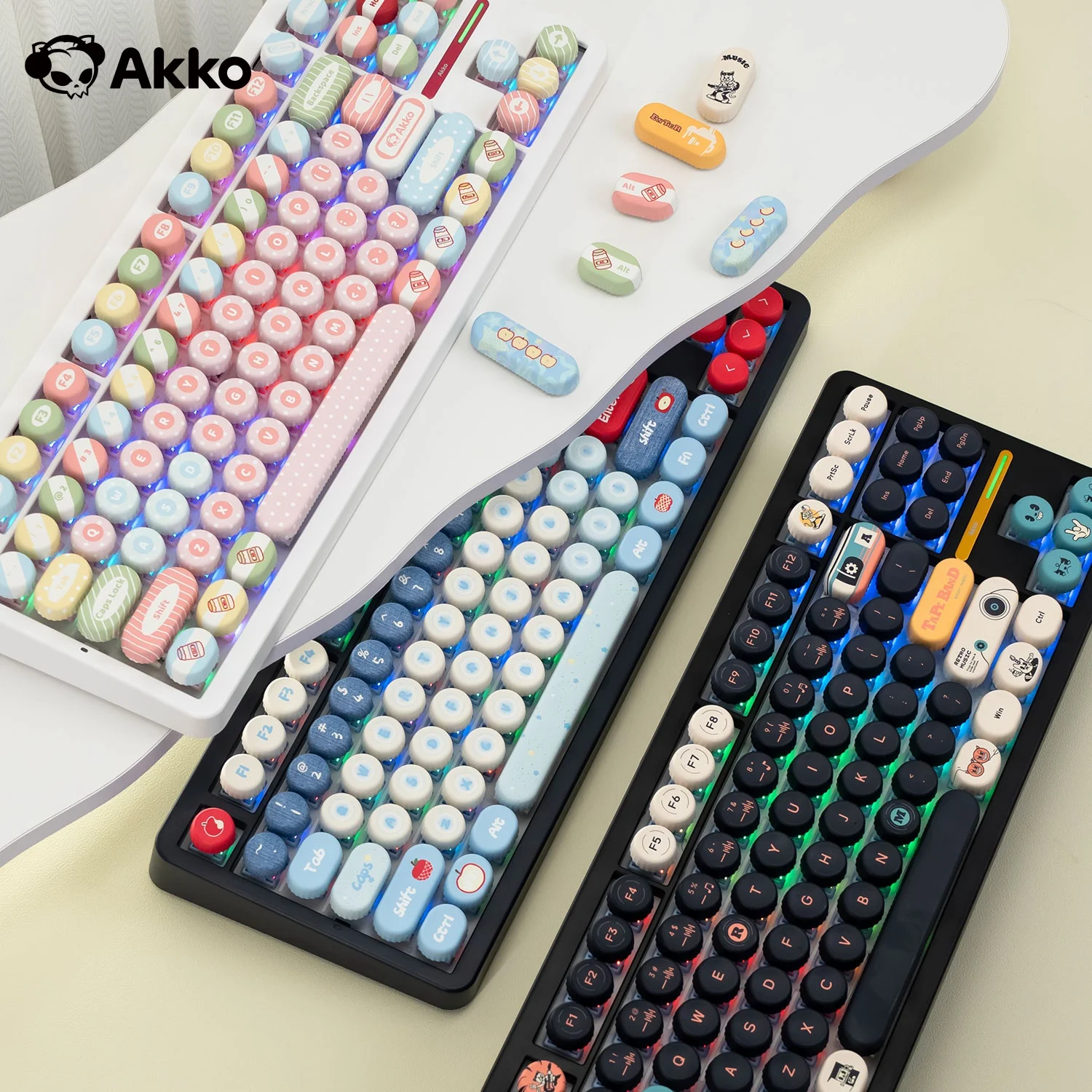 

Akko Cute Keycap Set 131 Keys PBT Dye-sublimation Bottle Cap Profile Keycaps for 65 75 TKL Full Size Layout Mechanical Keyboard
