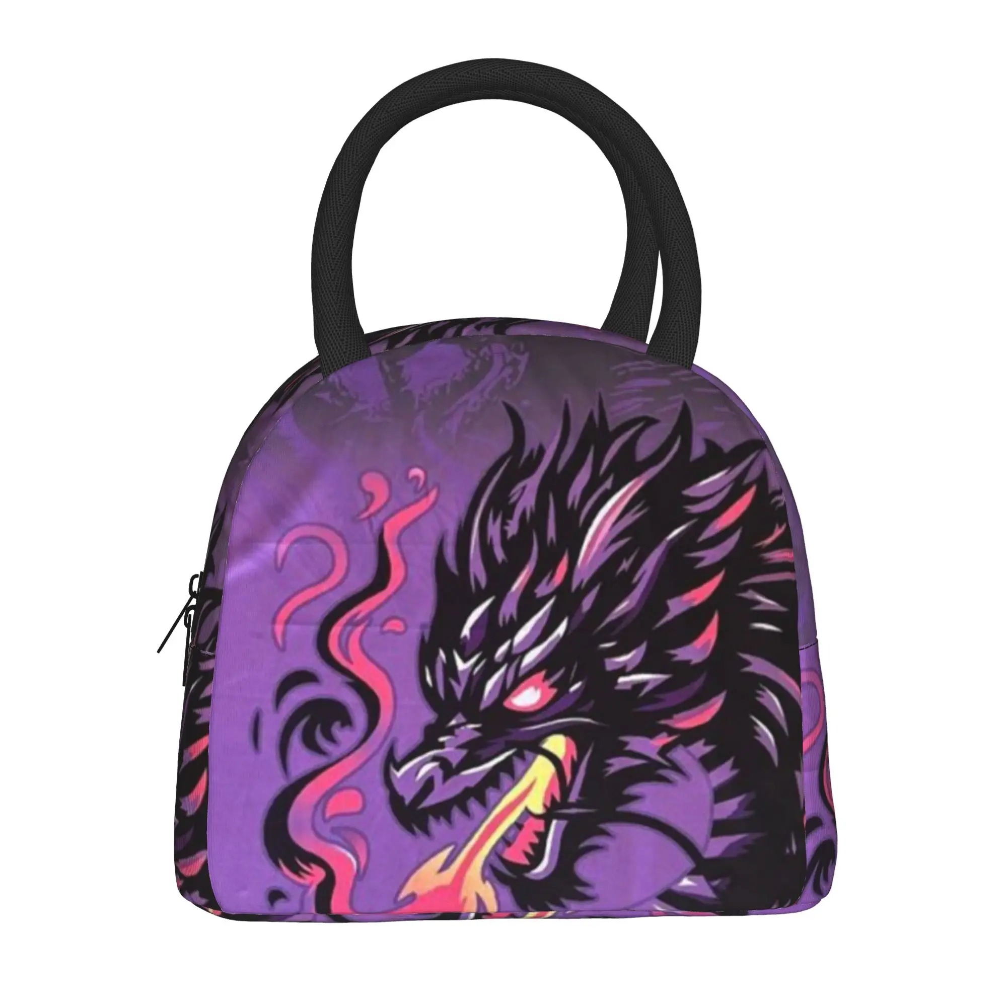 Back to school season  Meal Bag Purple Black Dragon Fantasy Art Kawaii High Street Classic Solid Lunch Bag