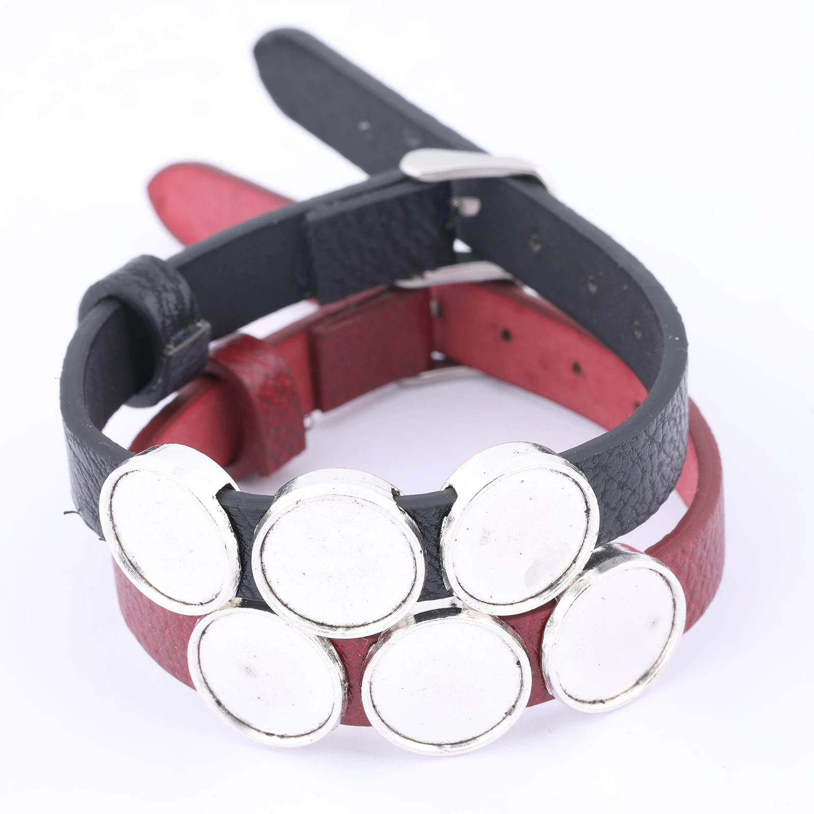 2pcs 14mm Cabochon Bracelet Base Blanks Black Red Flat Leather Wristband Bracelets Bezel Settings Diy Jewelry Making Kit