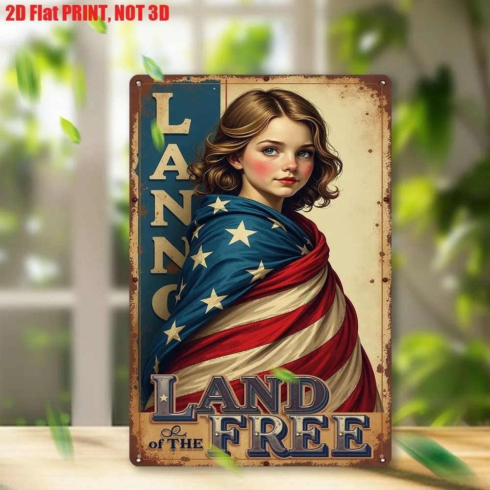 Vintage Land of the Free Metal Tin Signs American Flag Patriotic Wall Decor Art Metal Sign