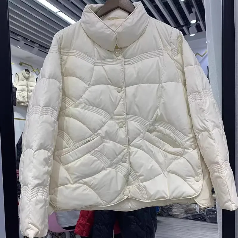 

Autumn Winter Warm Light White Duck Down Coat Women Bigsize Down Jacket Fmale Single-breasted Long Sleeve Short Puffer Parkas