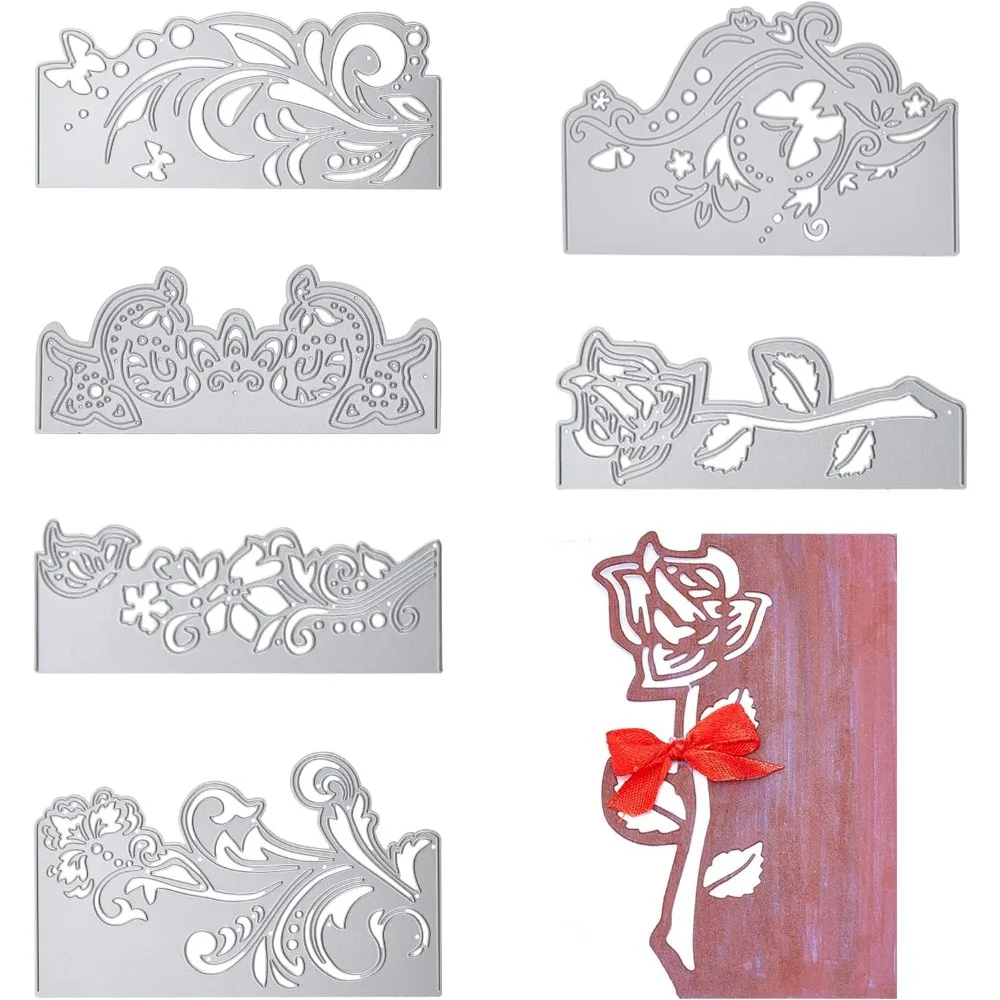 6Pcs Metal Flowers Edge Border Die Cuts Lace Butterfly Cutting Dies for DIY Scrapbook Wedding Invitation Paper Card Making