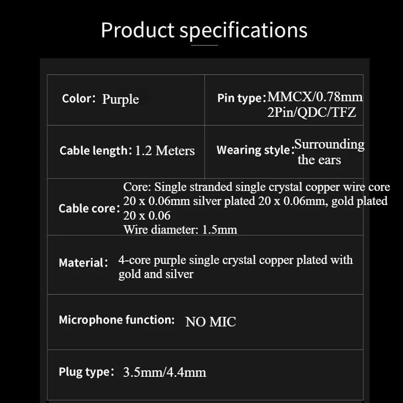 HIFI Earphone Upgrade Cable IEM MMCX 0.78mm2Pin QDC TFZ 4-strand Single Crystal Copper Gold-plated Twisted Pair Wired Earphone