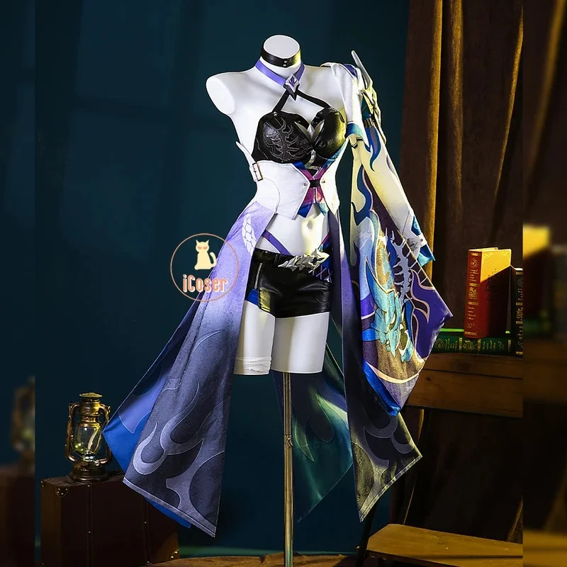x;3,f'6;h\9/Acheron Cosplay Costume Wig Honkai Star Rail Dress Uniform Earrings Leggings Galaxy Rangers Halloween Pa6'h.8\j,3/f'