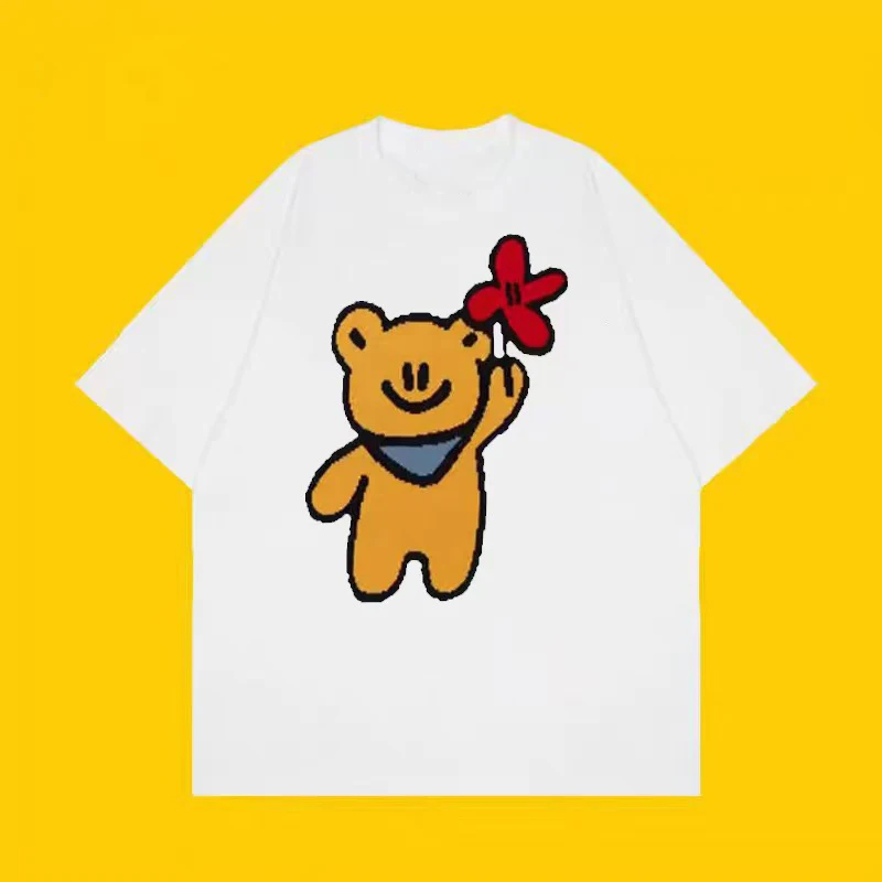 

2025 new American trend bear short-sleeved T-shirt womens mens summer new loose and versatile couple casual top