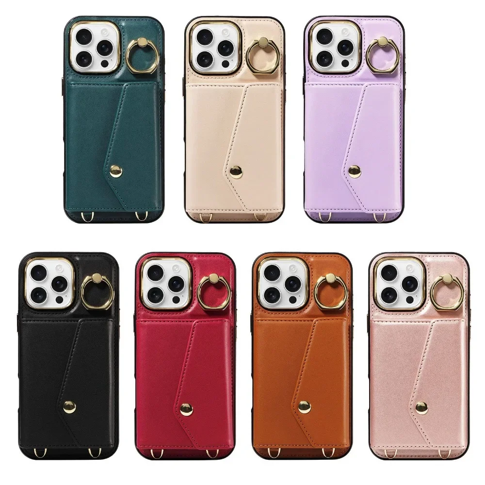 For iPhone 16Pro Organ Phone Leather Case 15 14 13 Pro Max Phone Case Diagonal Cross Insert Card Back Protective Cover