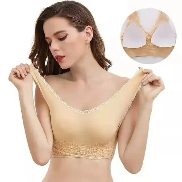 Versatile Bandeau Top for  Wear Front Cross Side Buckle Design Lace Rimless Sports Bra Seamless  Adjustable Yoga Top