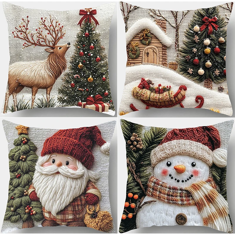 45x45 سنتيمتر الكتان أفخم الكرتون ثلج طباعة رمي المخدة سانتا كلوز عيد الميلاد عيد ميلاد سعيد زينة عيد الميلاد 2025 سنة جديدة سعيدة 2026