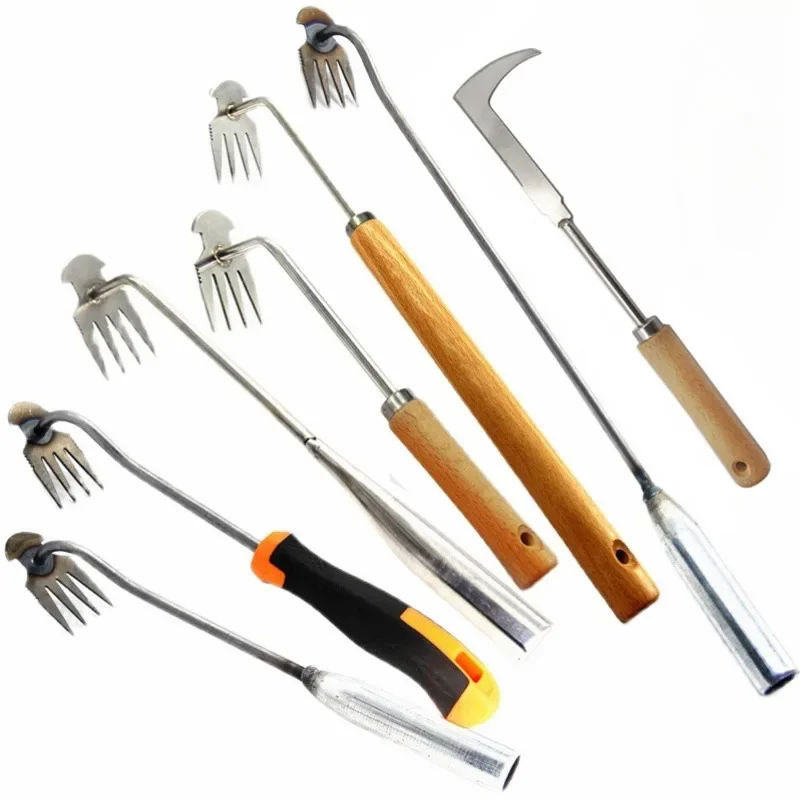 1 szt Narzędzia do pielenia ogrodu Uprocesanie Narzędzie do pielenia Stalowy ściągacz do chwastów 4-zębowy dwufunkcyjny ręczny narzędzie do usuwania chwastów do ogrodu