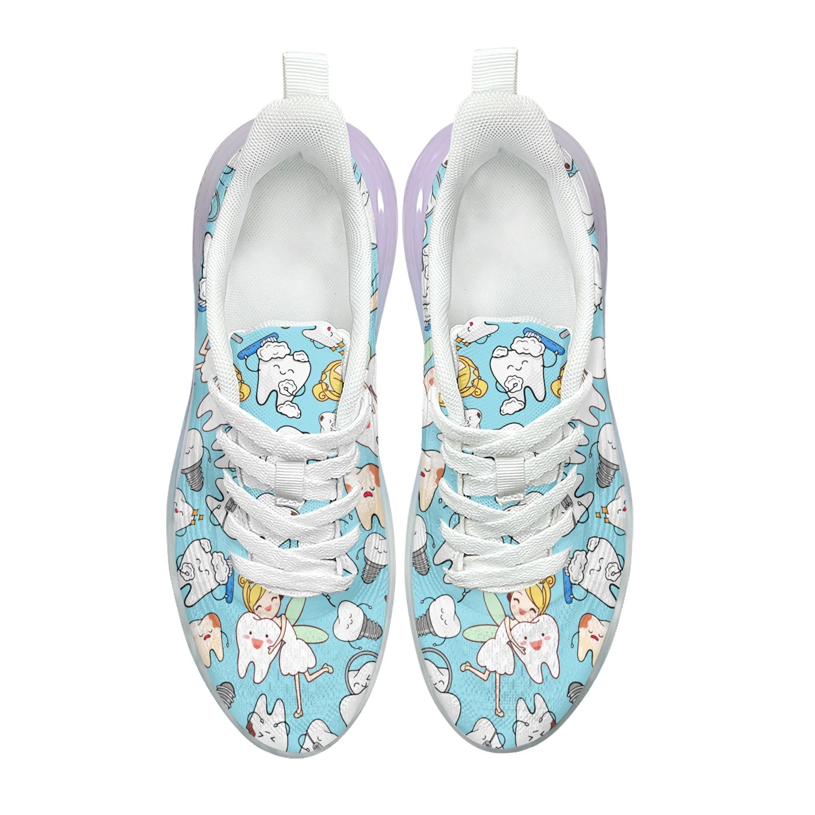 Lovely Dentist Cartoon Nurse Printed Air Cushion Shoes Mesh Breathable Outdoor Sport Sneakers Ainbow Gradient Color Thick Shoes
