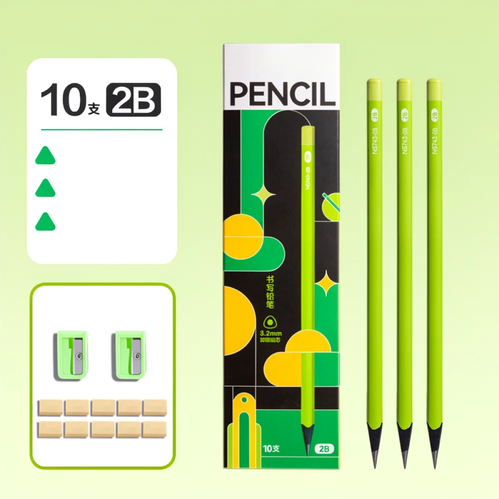 For For Liangzhi Wooden Pencils Green Body Black Wood HB 2B Stationery Set Triangular Writing Supplies Kids School Office