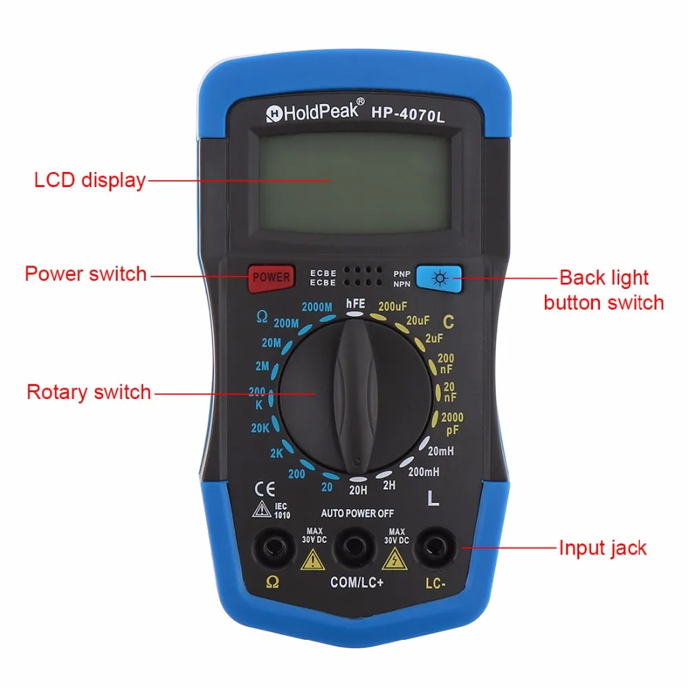 HoldPeak HP-4070L Capacitance Multimeter Digital Inductance LCD Meter hFE Test With Backlight Inductance LCR Meter Repair Tool