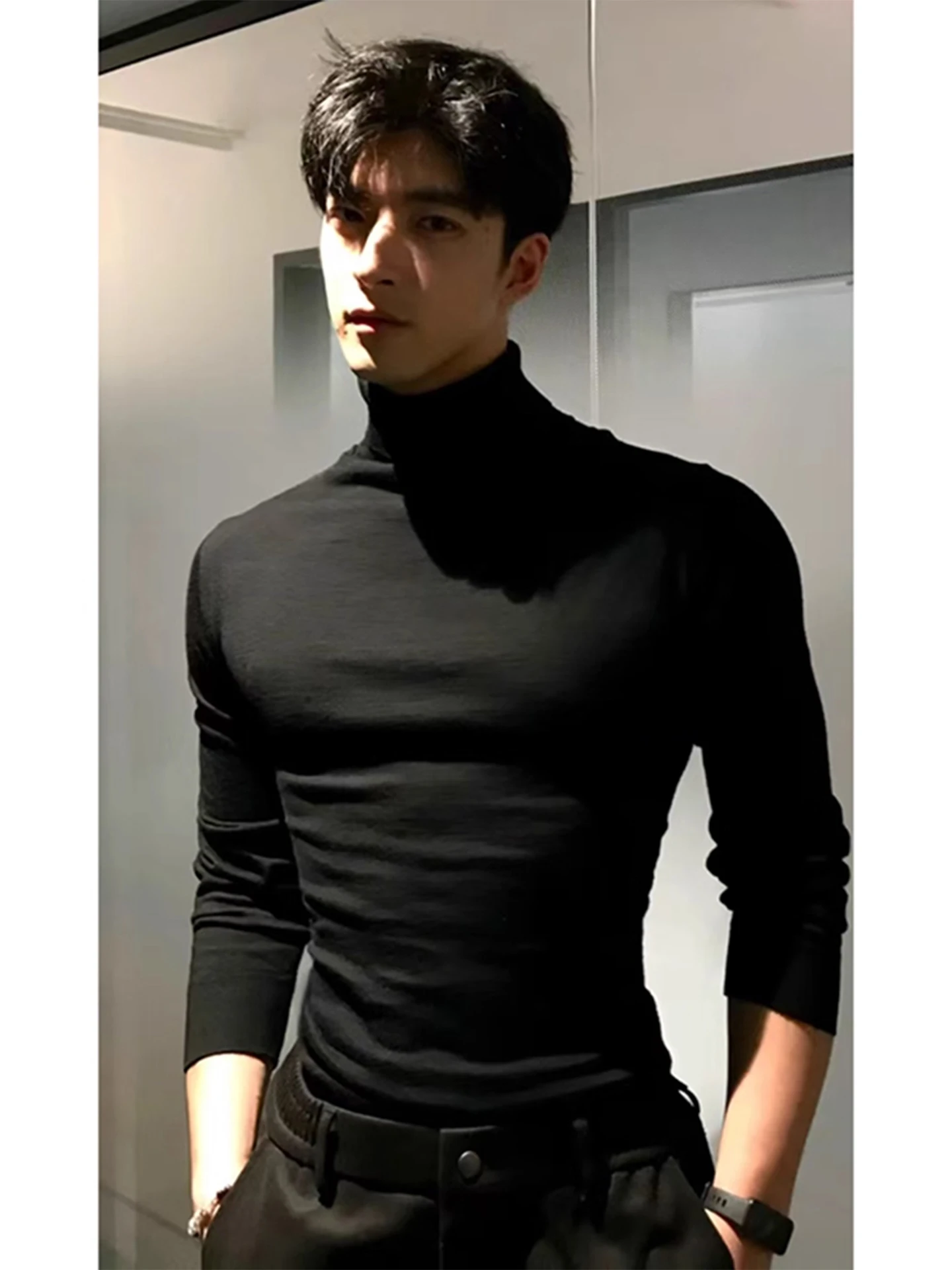 

Мужская теплая трикотажная футболка с высоким воротником Bla Fce Lined Long Sleeve для осени и зимы, базовый слой Cleanfit