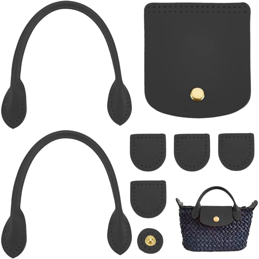 

8pcs PU Leather Handbag Knitting Kits DIY Crochet Bag Making Including Sew on Bag Handles Snap Button Bag Covers Handmade Craft