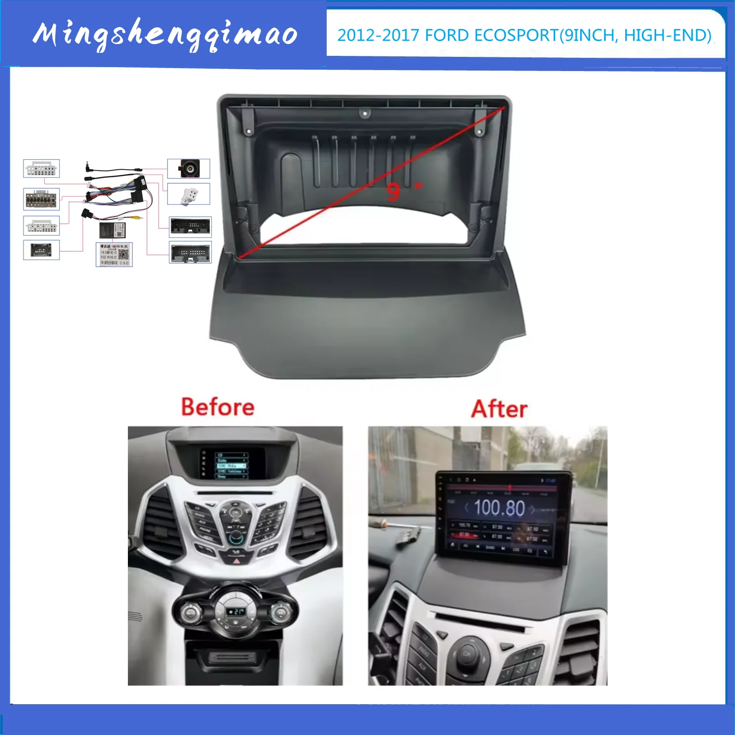 

2 Din 9 Inch Car Radio Installation DVD GPS Mp5 ABS PC Plastic Fascia Plane Frame for Ford Ecosport 2013-2017 Dash Kit