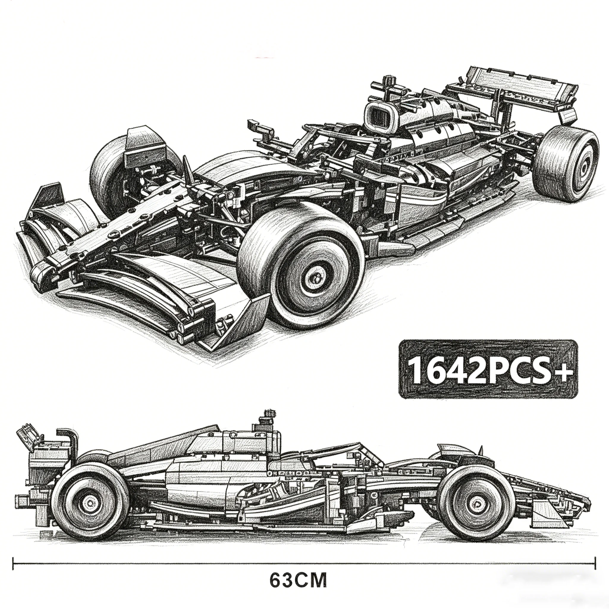2026 New 1:8 Scale Technical 1432/1642PCS Racing Car Creative Collectible Assembly Building Blocks Car Kits Model Birthday Gifts