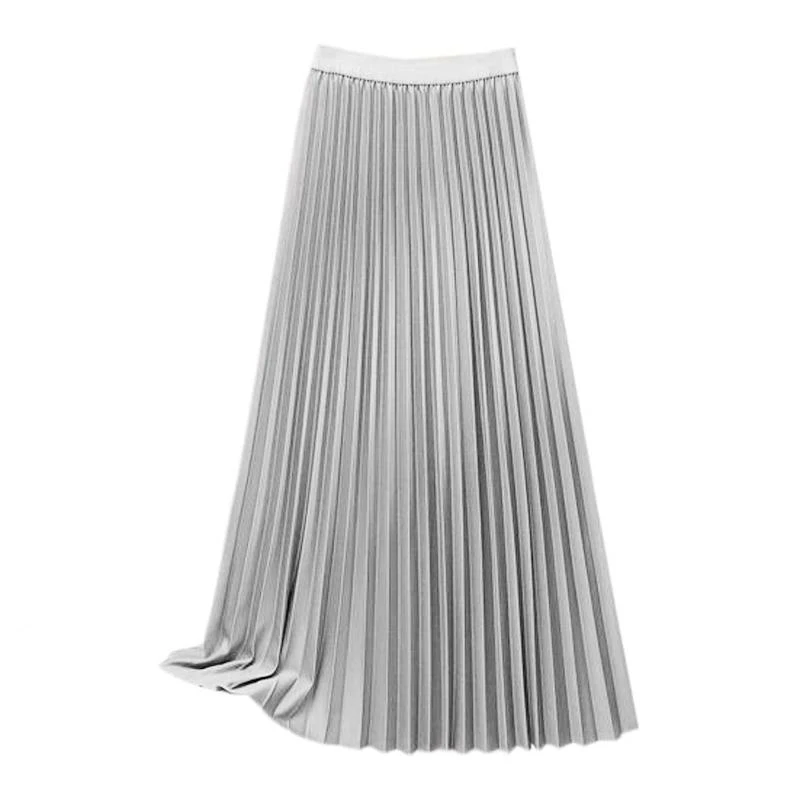 Jupe Maxi plissée taille haute élastique pour femmes, couleur unie, jupes trapèze en Satin lisse
