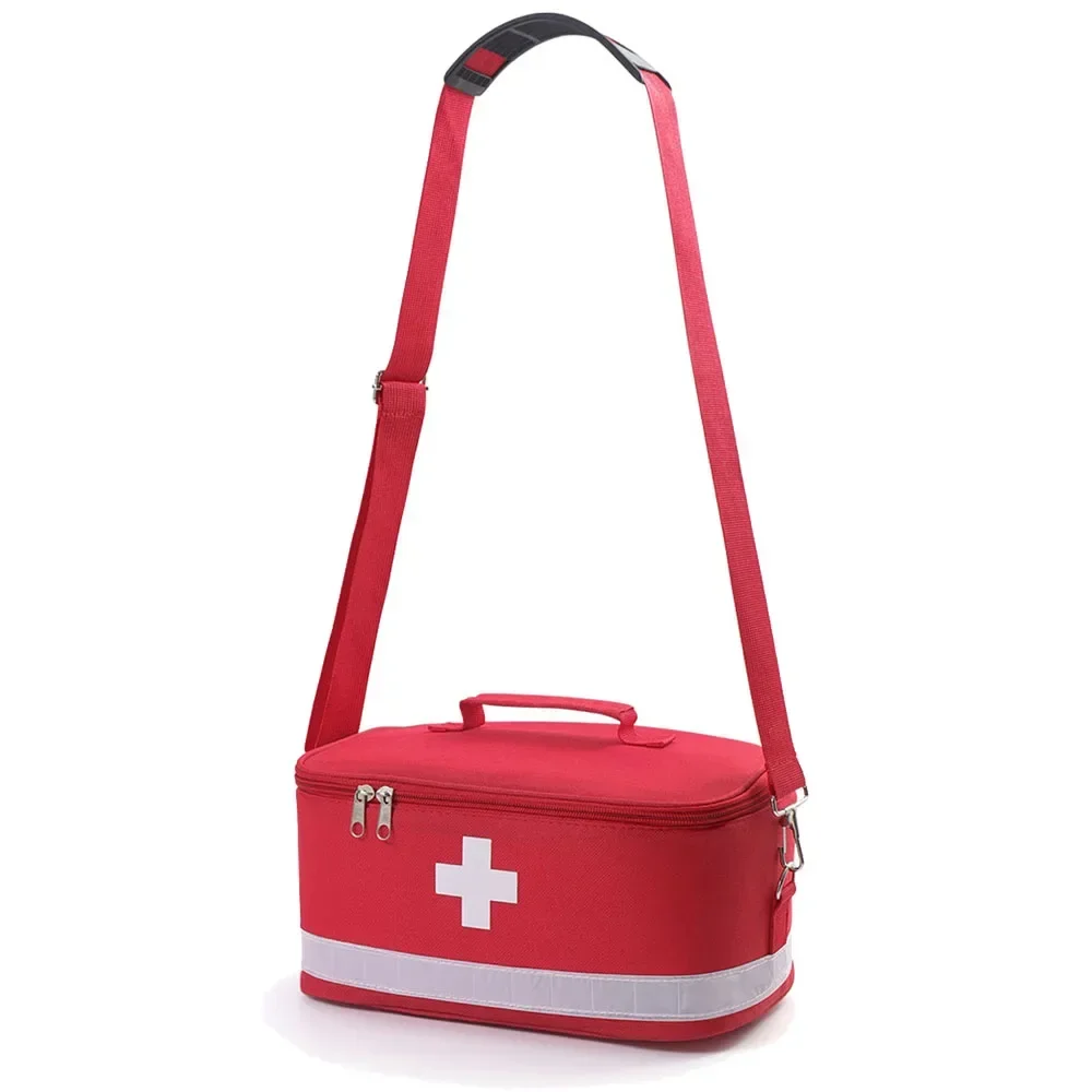 Portable Home Car First Aid Kit Bag Red Pouch with Reflective Strip Emergency Medical Travel Camping Hiking Outdoor Storage Bag